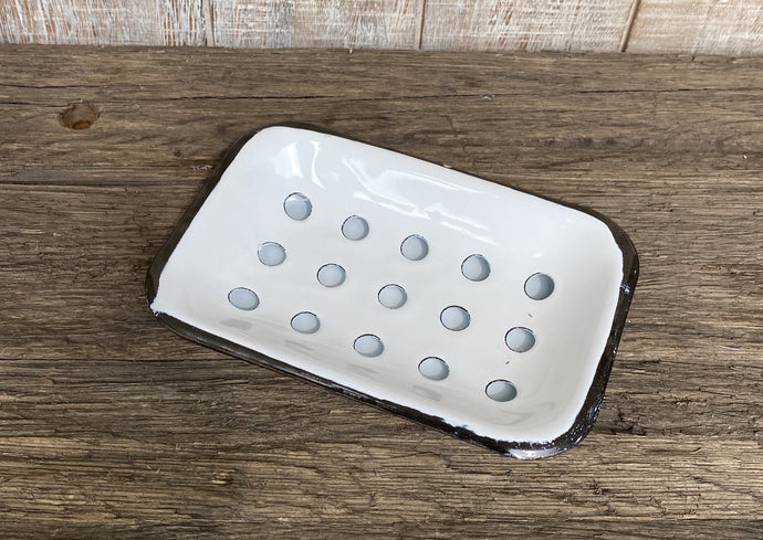 Enameled Metal Soap Dish, White - Prairie Wind Soap